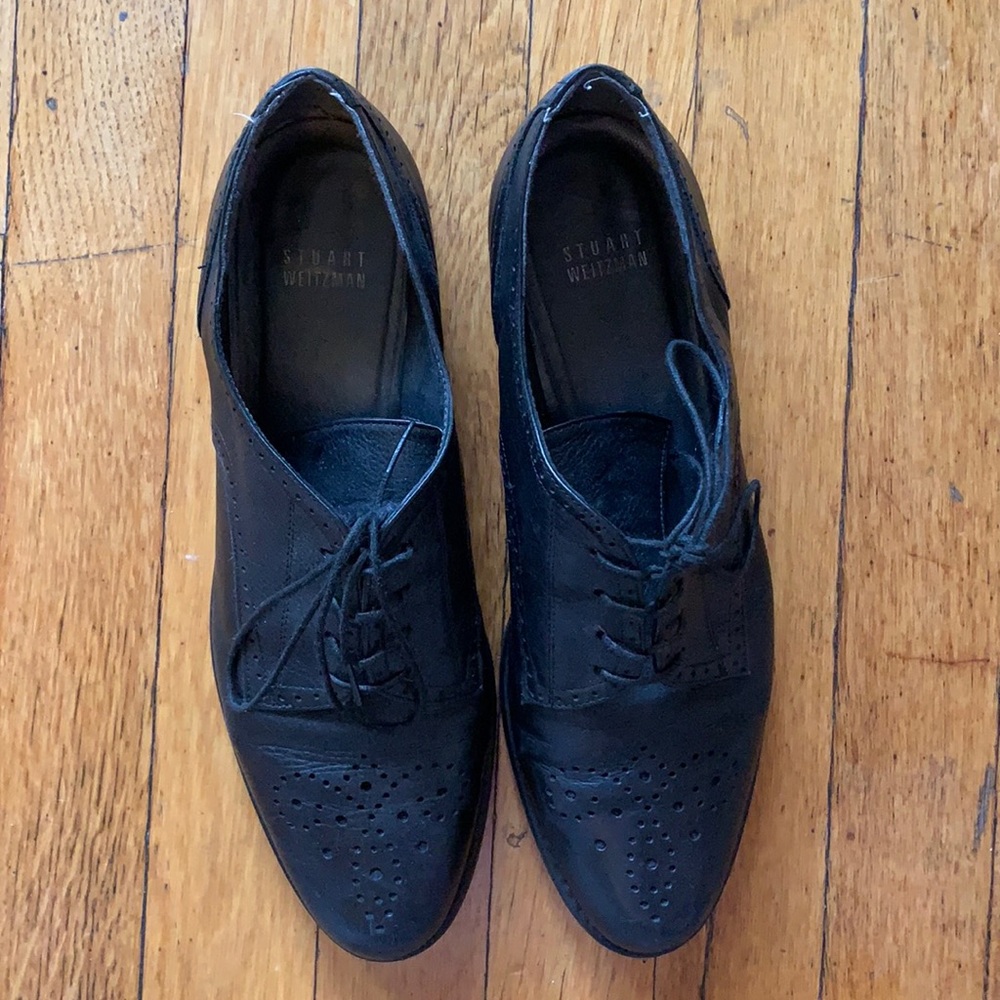 Stuart Weitzman Black Leather Oxford Brogues – Size [9] – preppy Classic lace-up